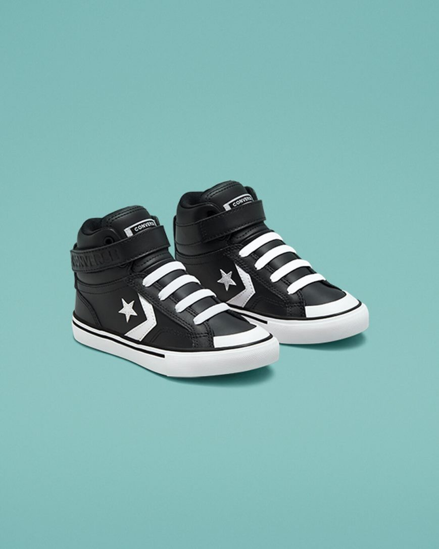 Zapatillas Altas Converse Pro Blaze Strap Cuero Niño Negras Blancas | PE E025LP